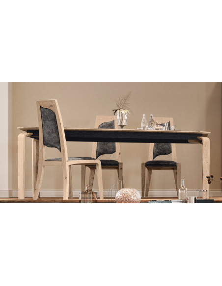 FLORE - Table de séjour 4 pieds plateau céramique 2 allonges de 45 cm