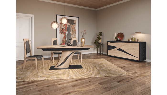 FLORE - Table de séjour pied central 2 allonges...