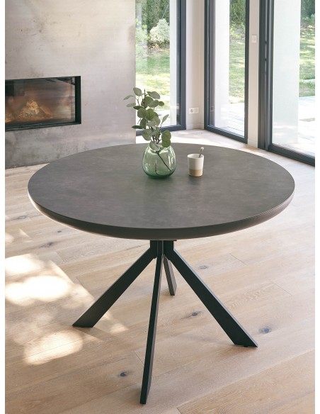 CONCEPT - Table ronde 1 allonge centrale papillon 40 cm plateau céramique