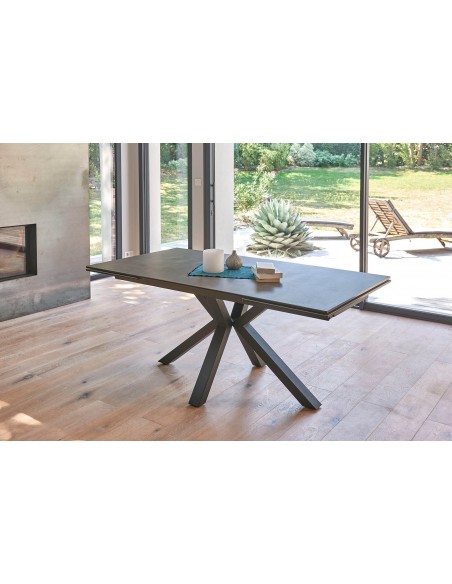 CONCEPT - Table rectangle 2 allonges en bout de 50 cm plateau céramique
