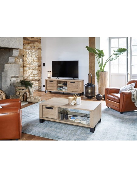 BROOK - Meuble TV 2 portes 1 niche en chêne massif