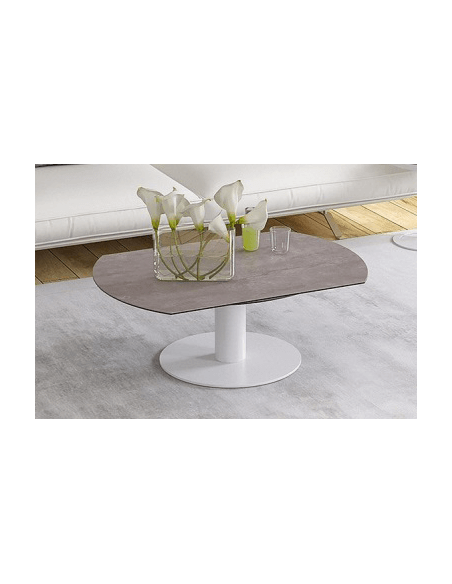 UNA - Table basse extensible plateau céramique pied acier métal laqué blanc