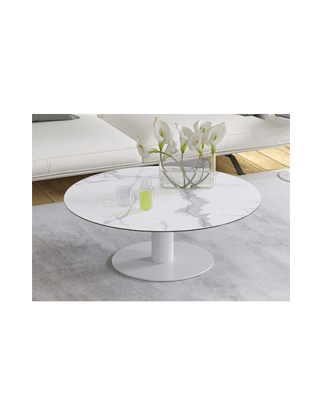 UNA - Table basse extensible plateau céramique pied acier métal laqué blanc