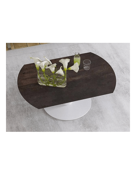 UNA - Table basse extensible plateau céramique pied acier métal laqué blanc