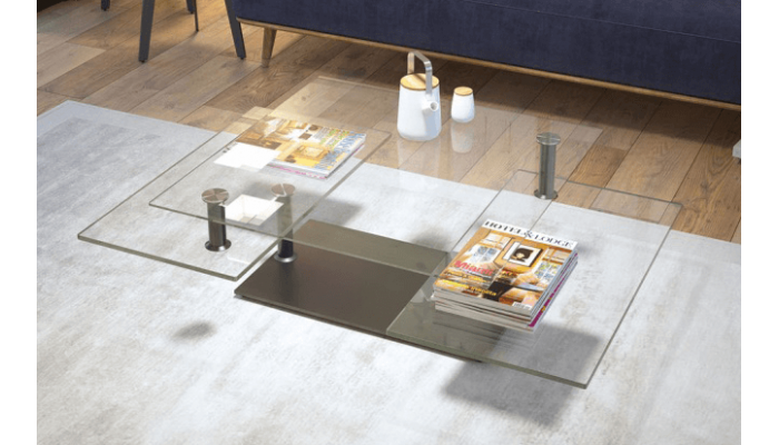 QUAD - Table basse plateaux pivotants céramique...