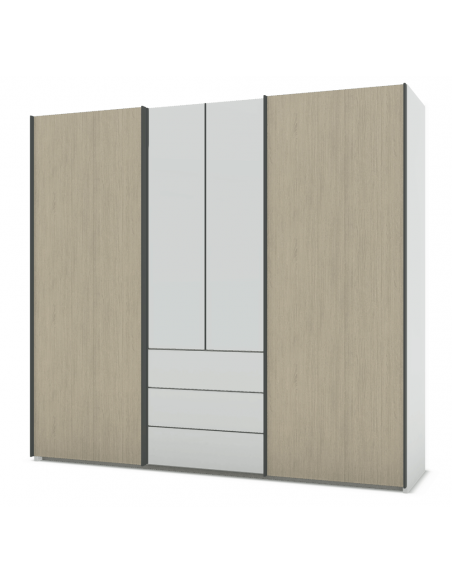PERLA - Armoire 2 portes battantes, 2 portes coulissantes et 2 tiroirs