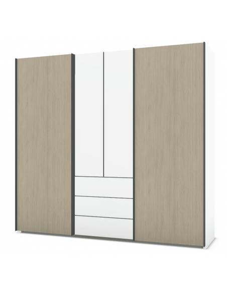 PERLA - Armoire 2 portes battantes, 2 portes coulissantes et 2 tiroirs