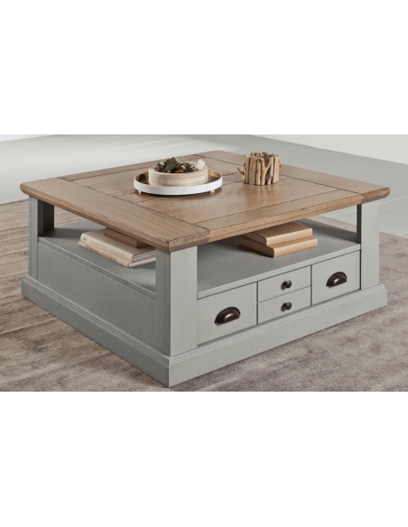 CANTIQUE - Table basse 2 tiroirs chêne massif