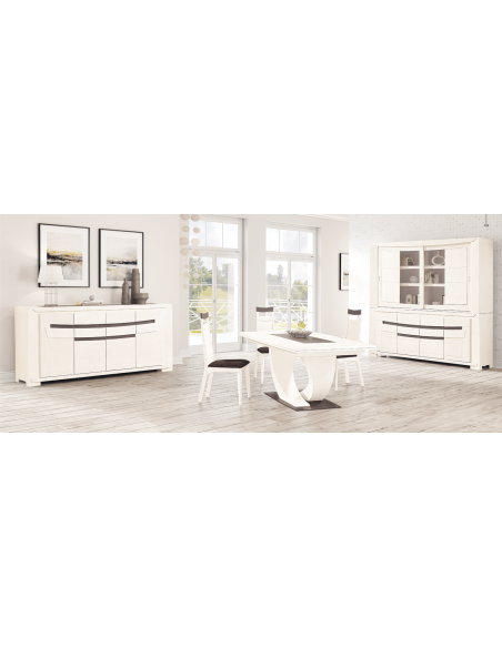 HAMEAU - Table de repas dessus fil avec 1 allonge de 80 cm en chêne massif