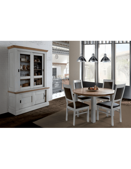 CANTIQUE - Table ronde une allonge de 39 cm chêne massif